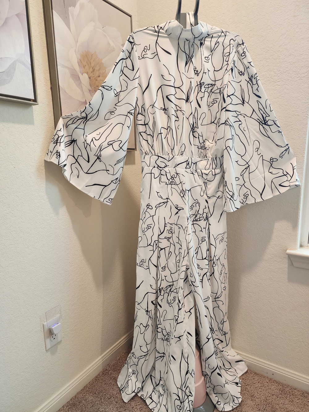 chicme White Jumpsuit with Black Line Art Print